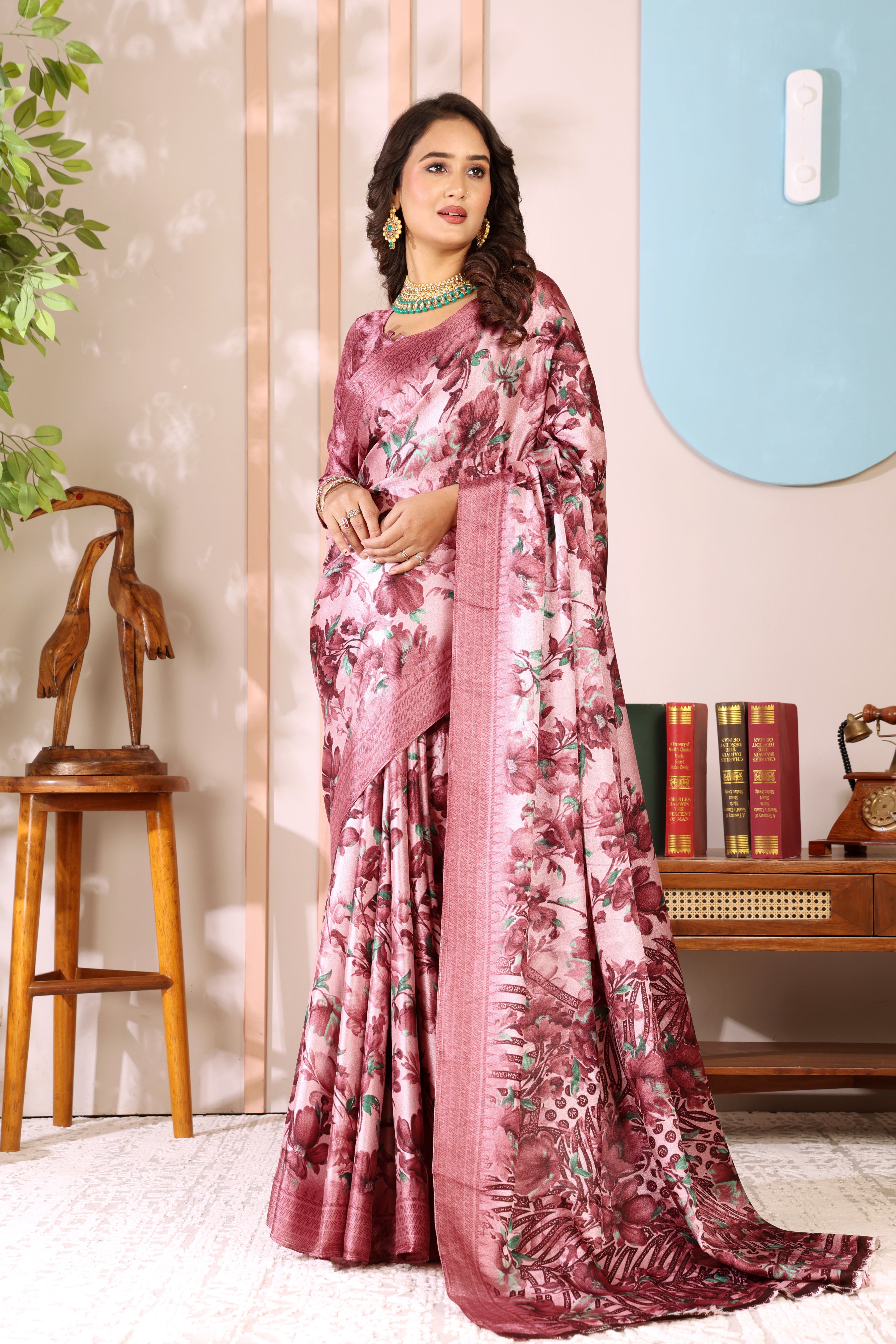 Gold Printed, Digital Print, Floral Print Bollywood Chiffon saree