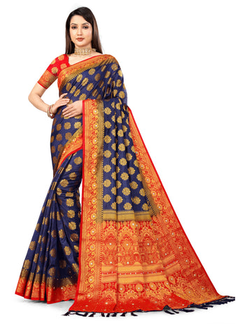 NavyBlue Silk Saree With Diamond Work With Tassels