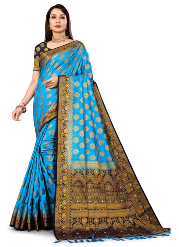 Firozi Silk Saree With Diamond Work