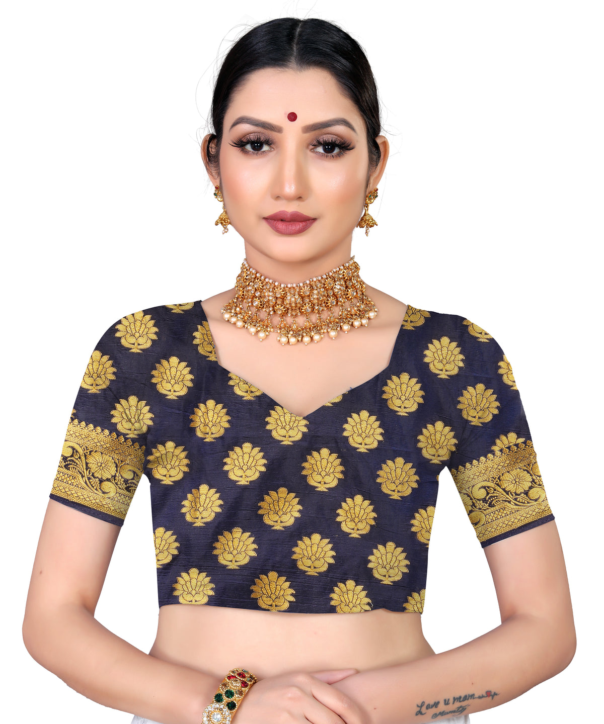 Firozi Silk Saree With Diamond Work