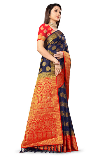 NavyBlue Banarasi Silk Saree With Diamond Work With Tassels