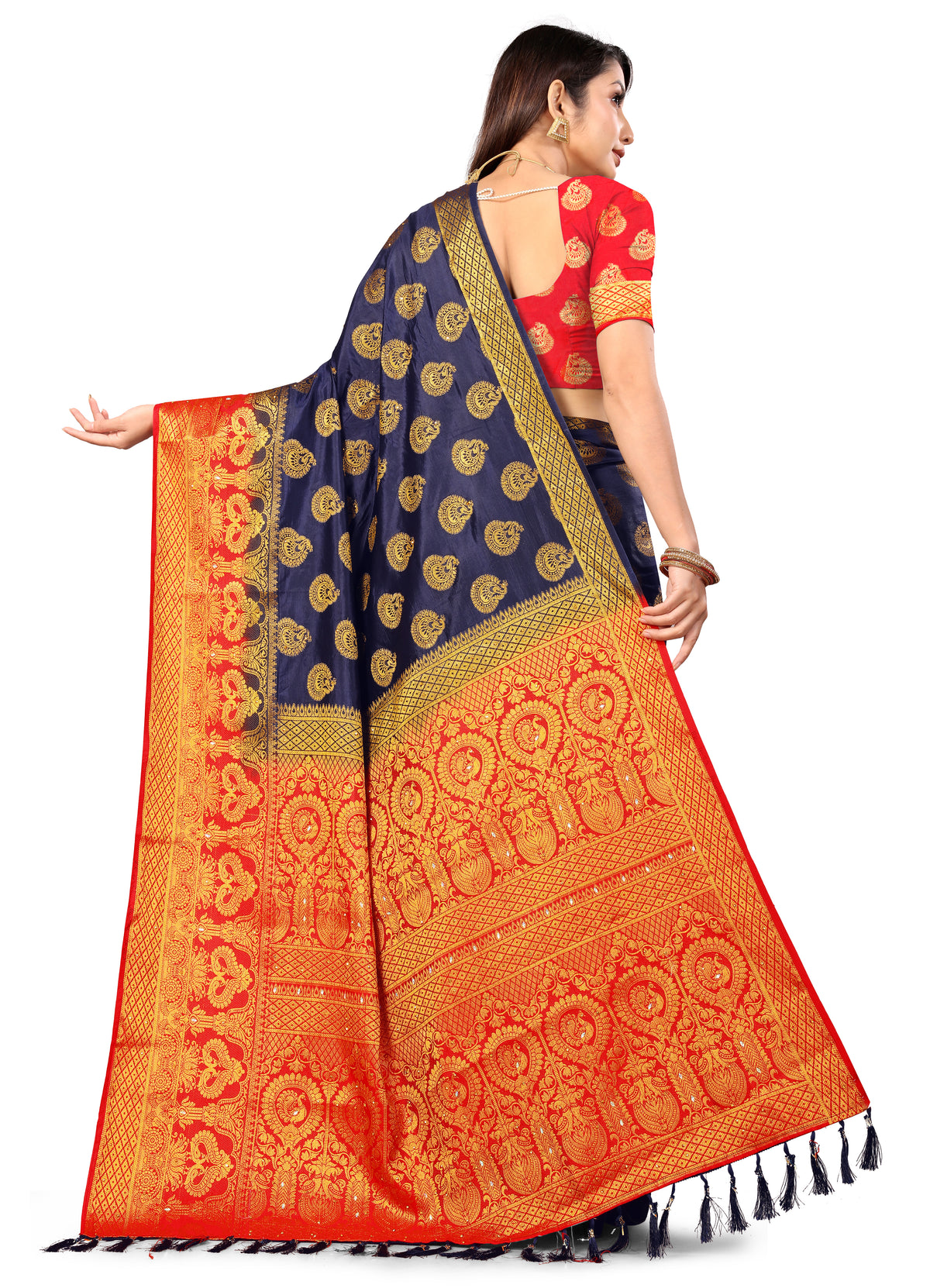 NavyBlue Banarasi Silk Saree With Diamond Work With Tassels