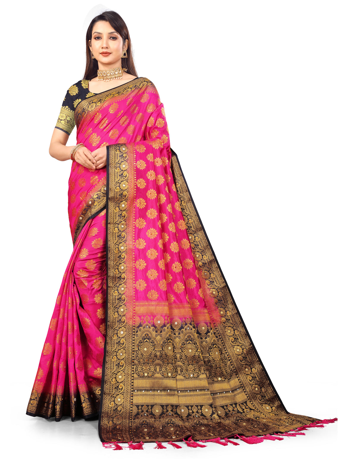 Rani Silk Saree With Diamond Work