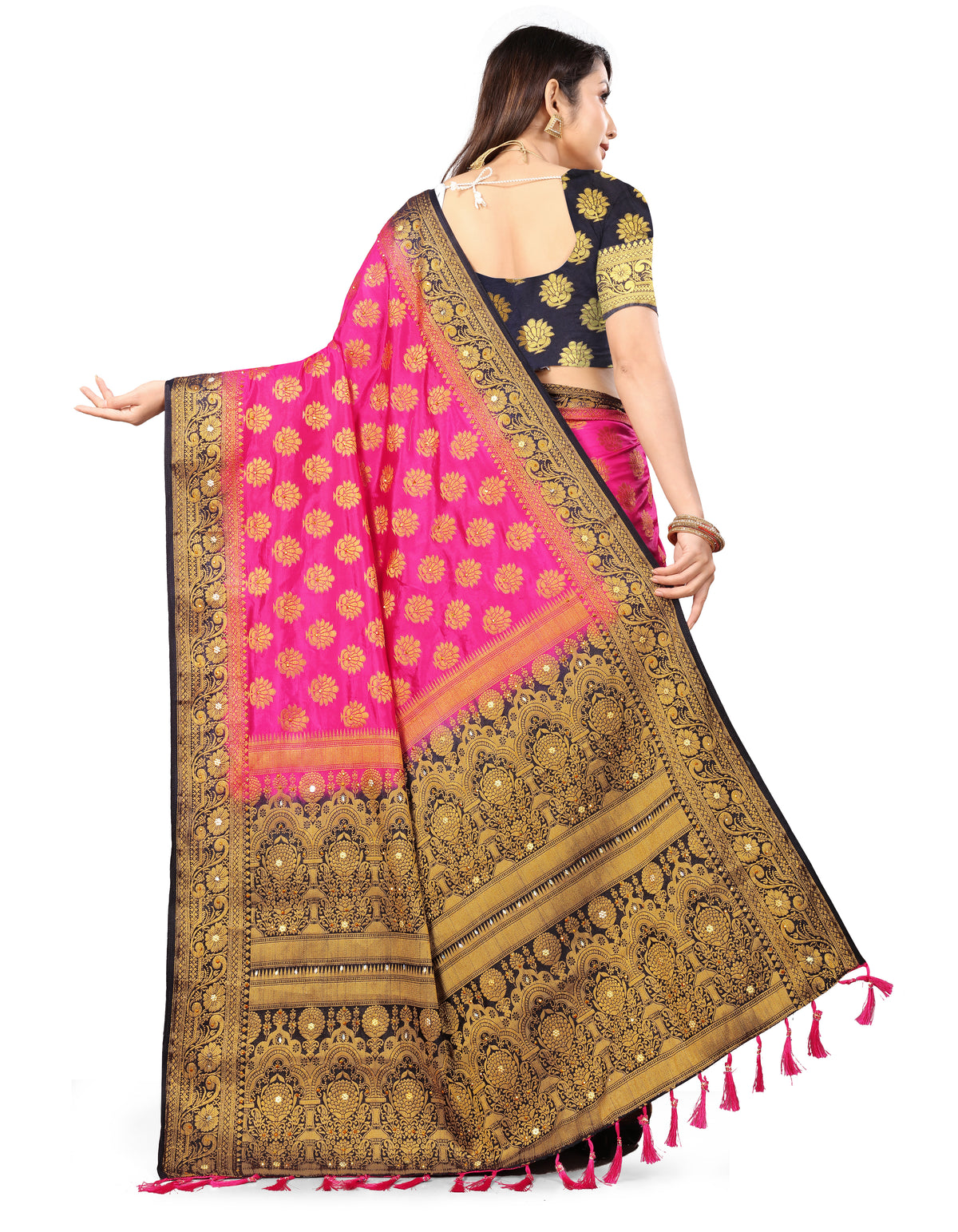 Rani Silk Saree With Diamond Work