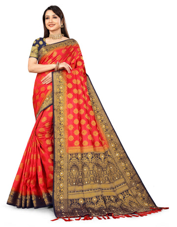Red Silk Saree With Diamond Work