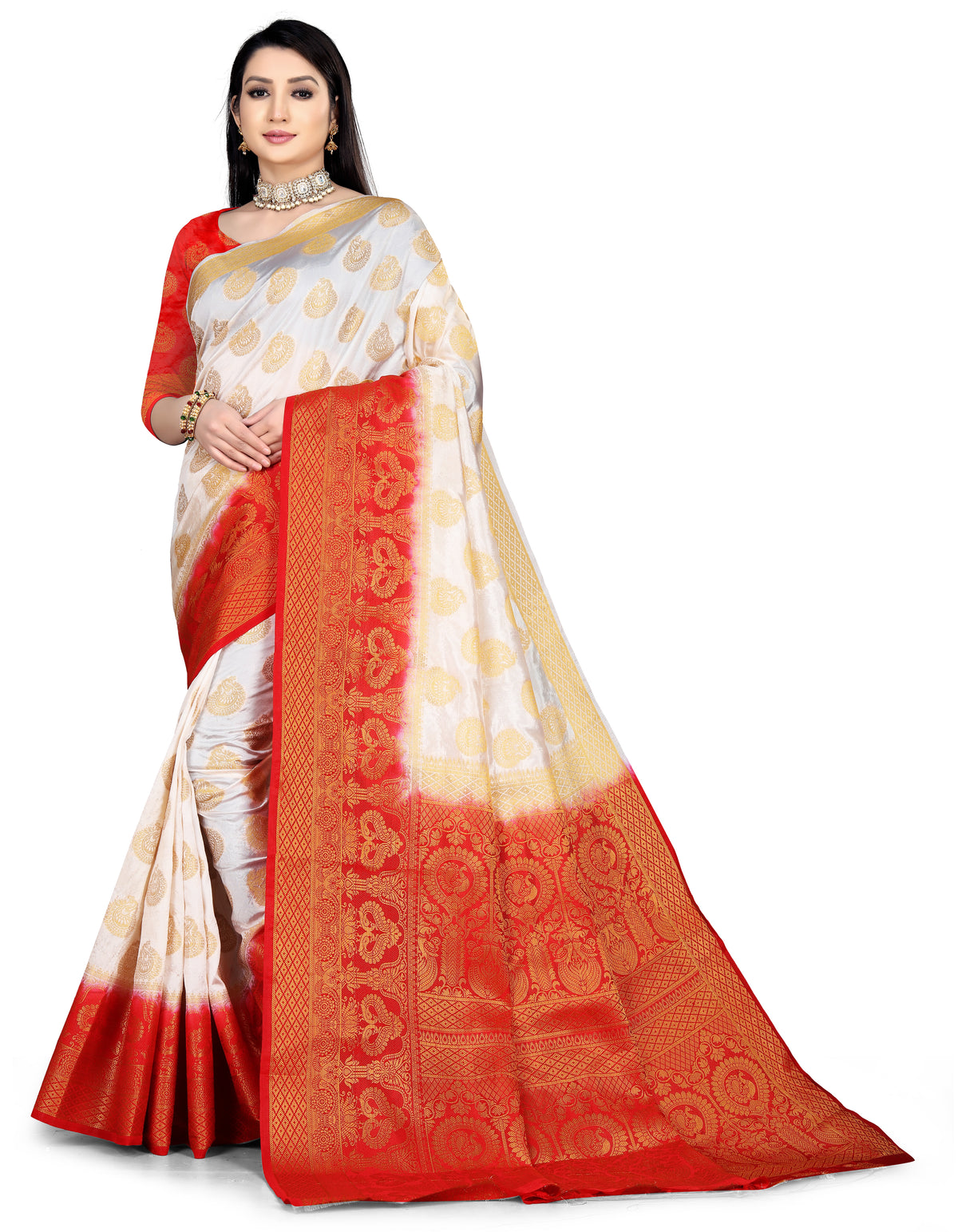 White Banarasi Silk Saree