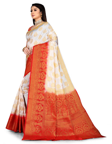 White Banarasi Silk Saree