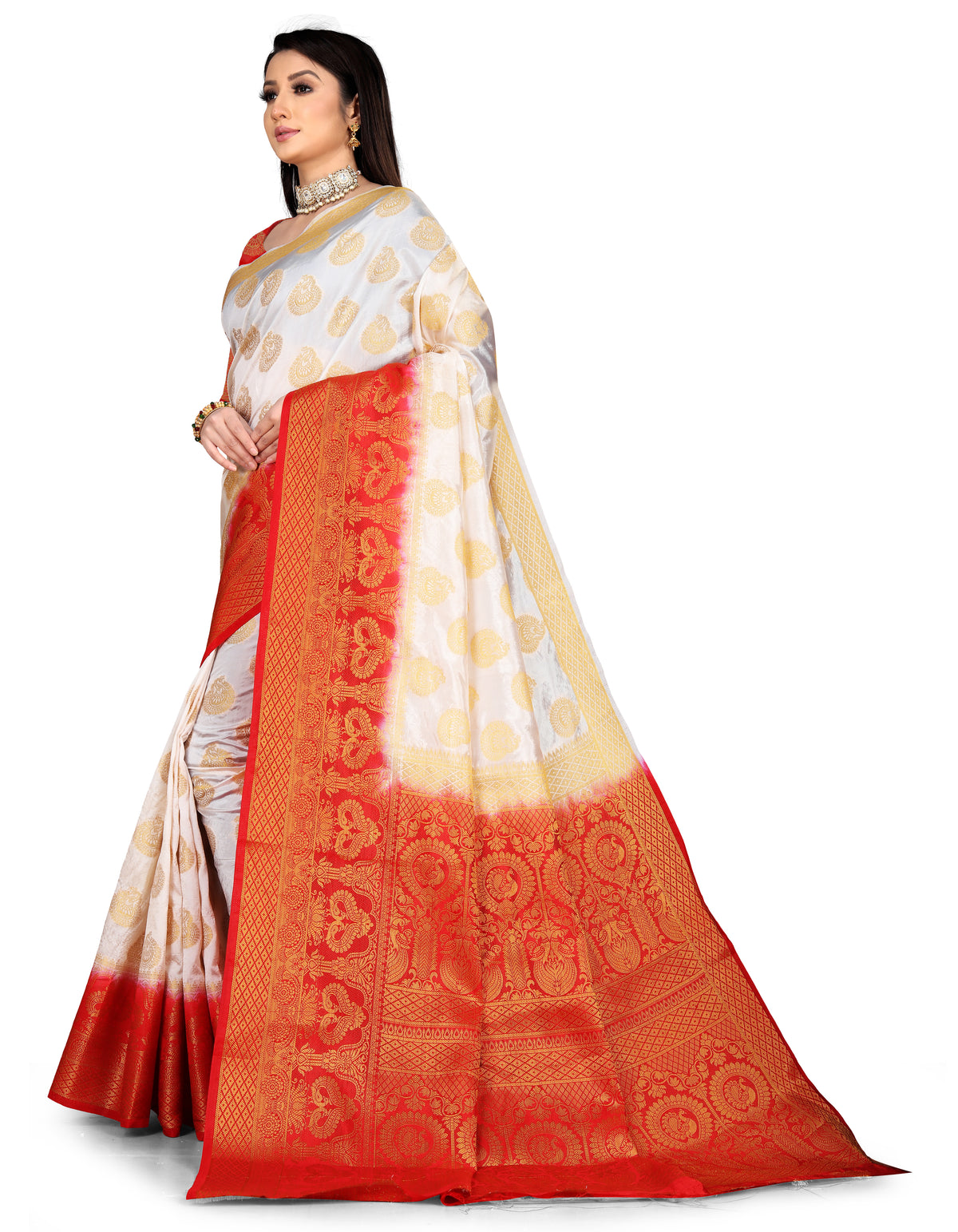 White Banarasi Silk Saree