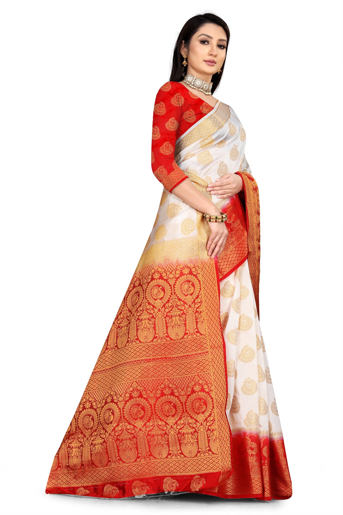 White Banarasi Silk Saree