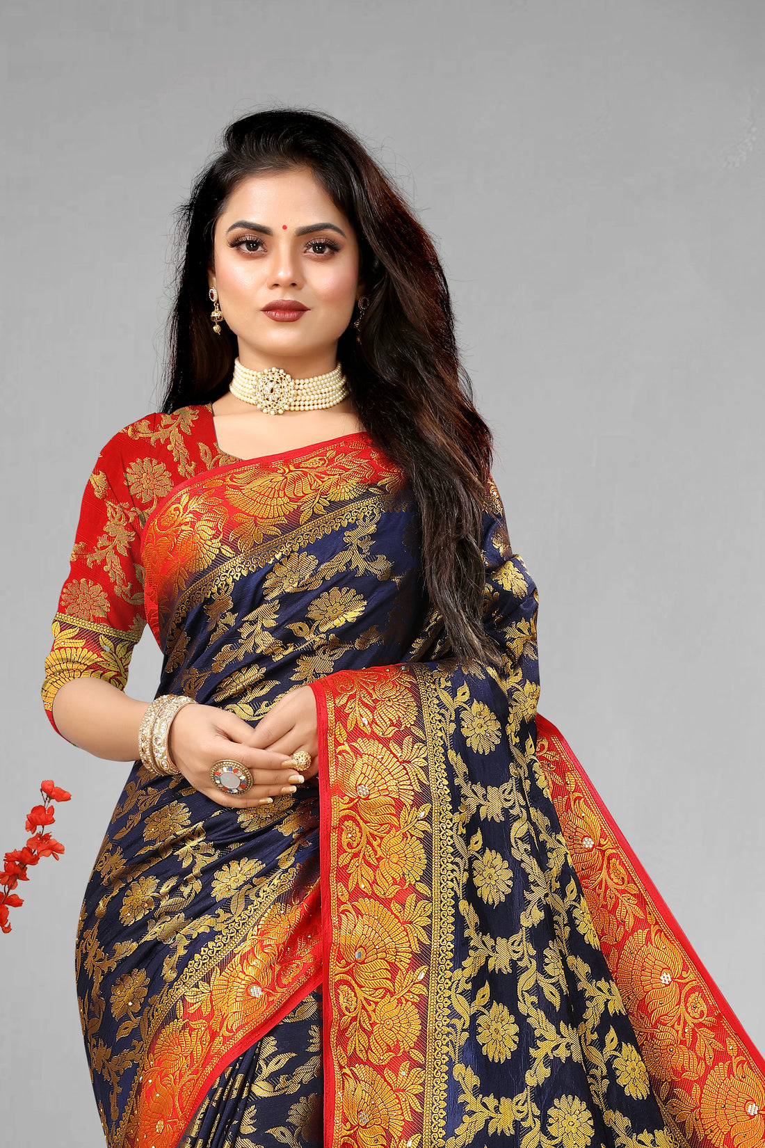 NavyBlue Banarasi Silk Saree With Diamond Work With Tassels