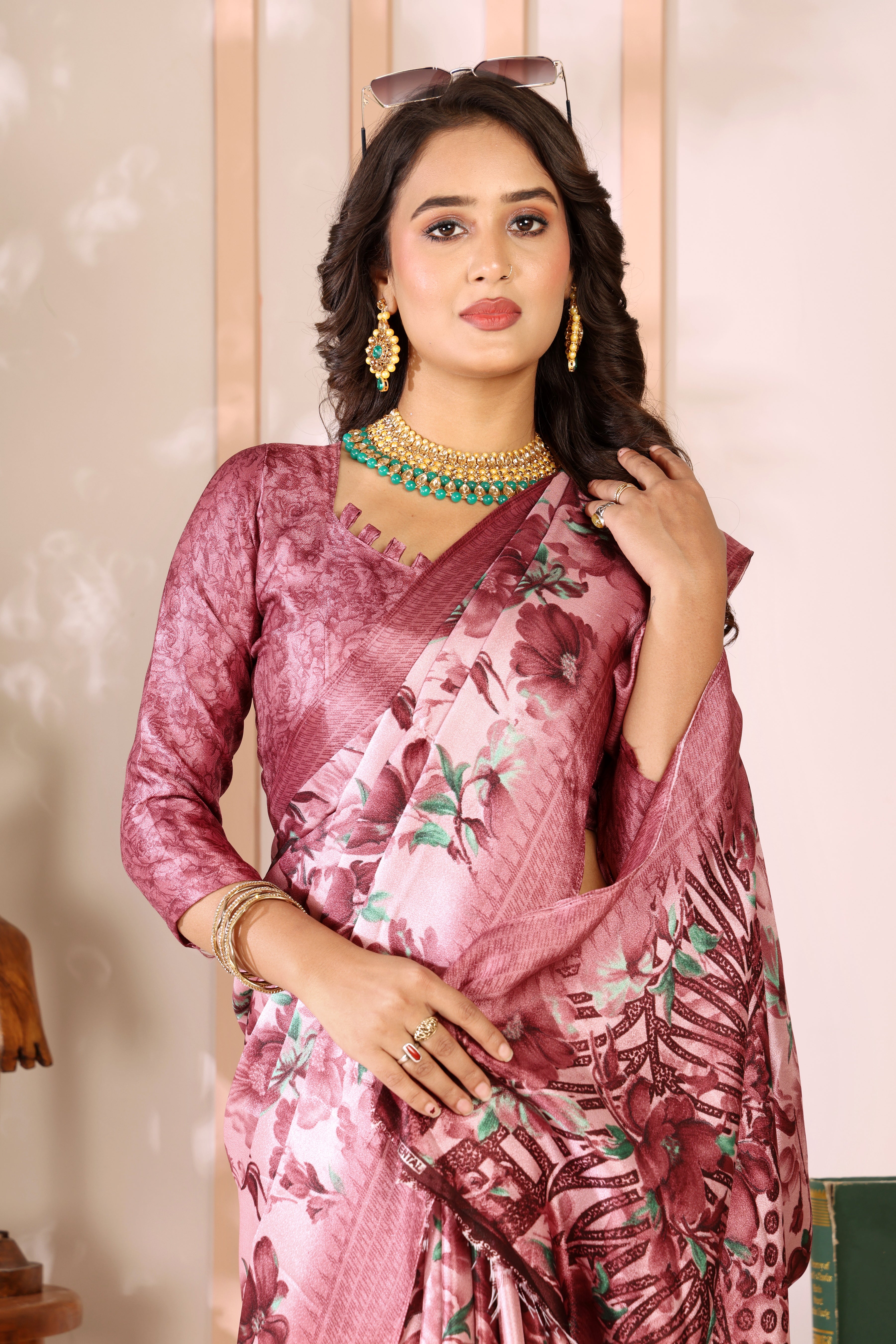 Gold Printed, Digital Print, Floral Print Bollywood Chiffon saree