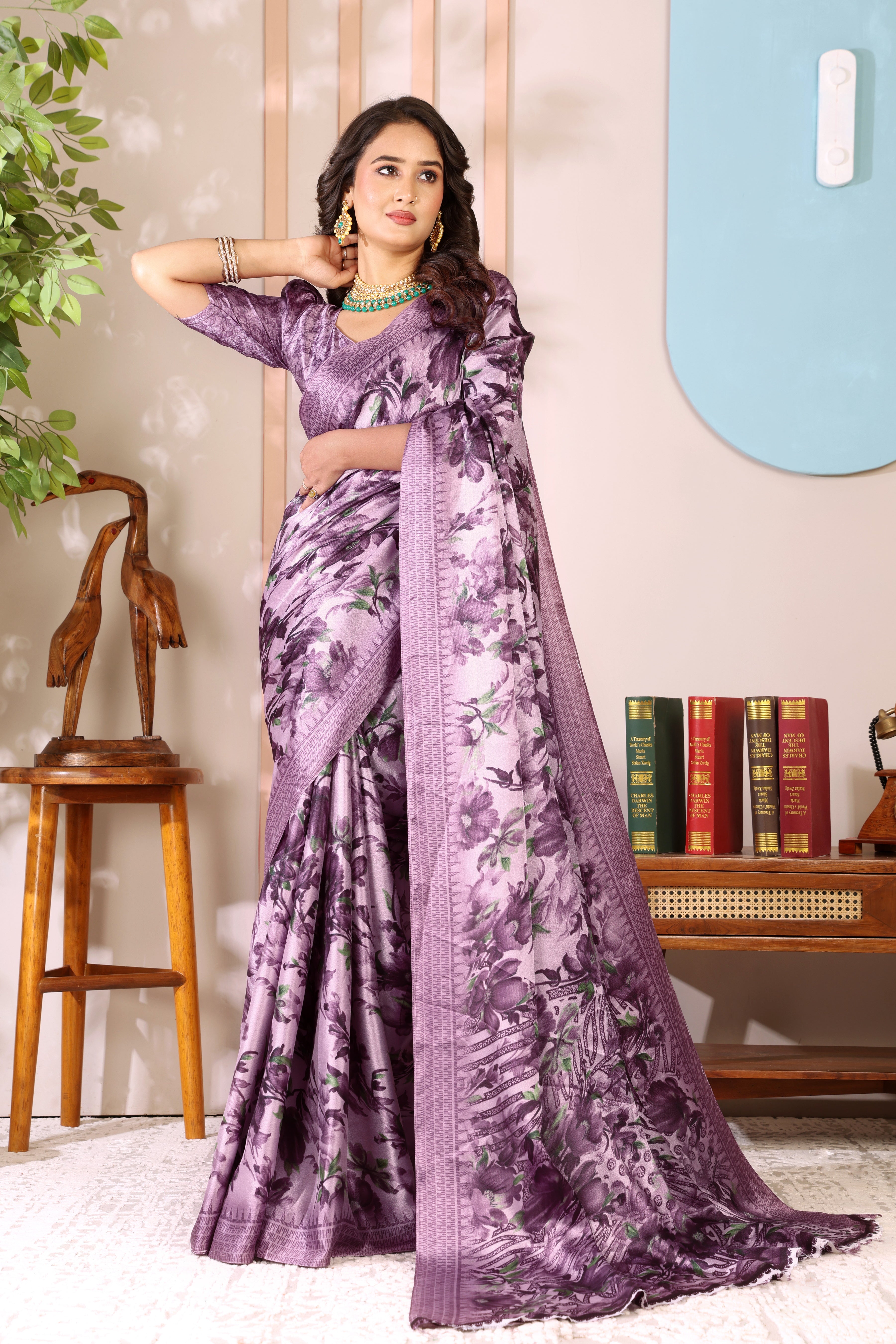Gold Printed, Digital Print, Floral Print Bollywood Chiffon saree