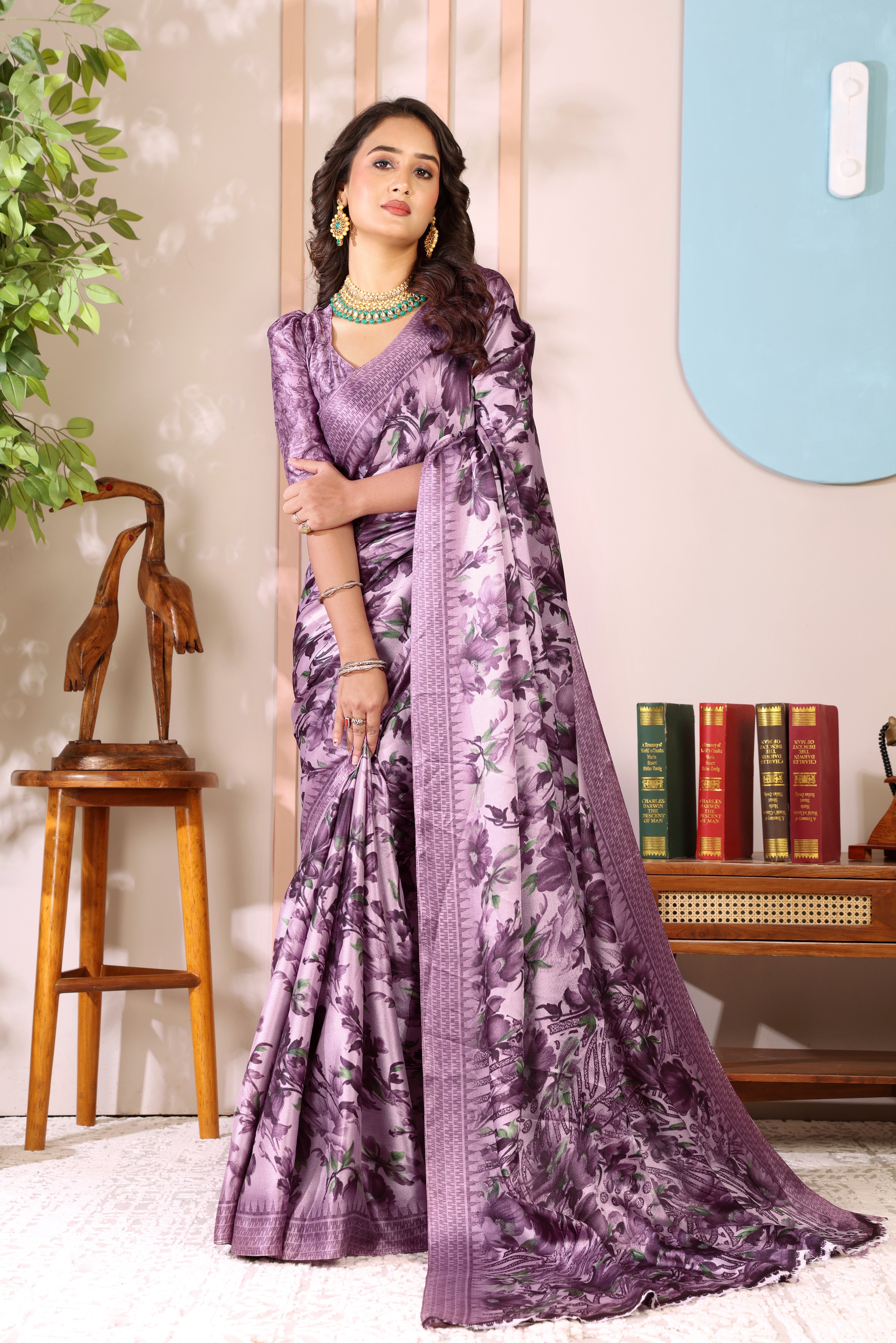 Gold Printed, Digital Print, Floral Print Bollywood Chiffon saree