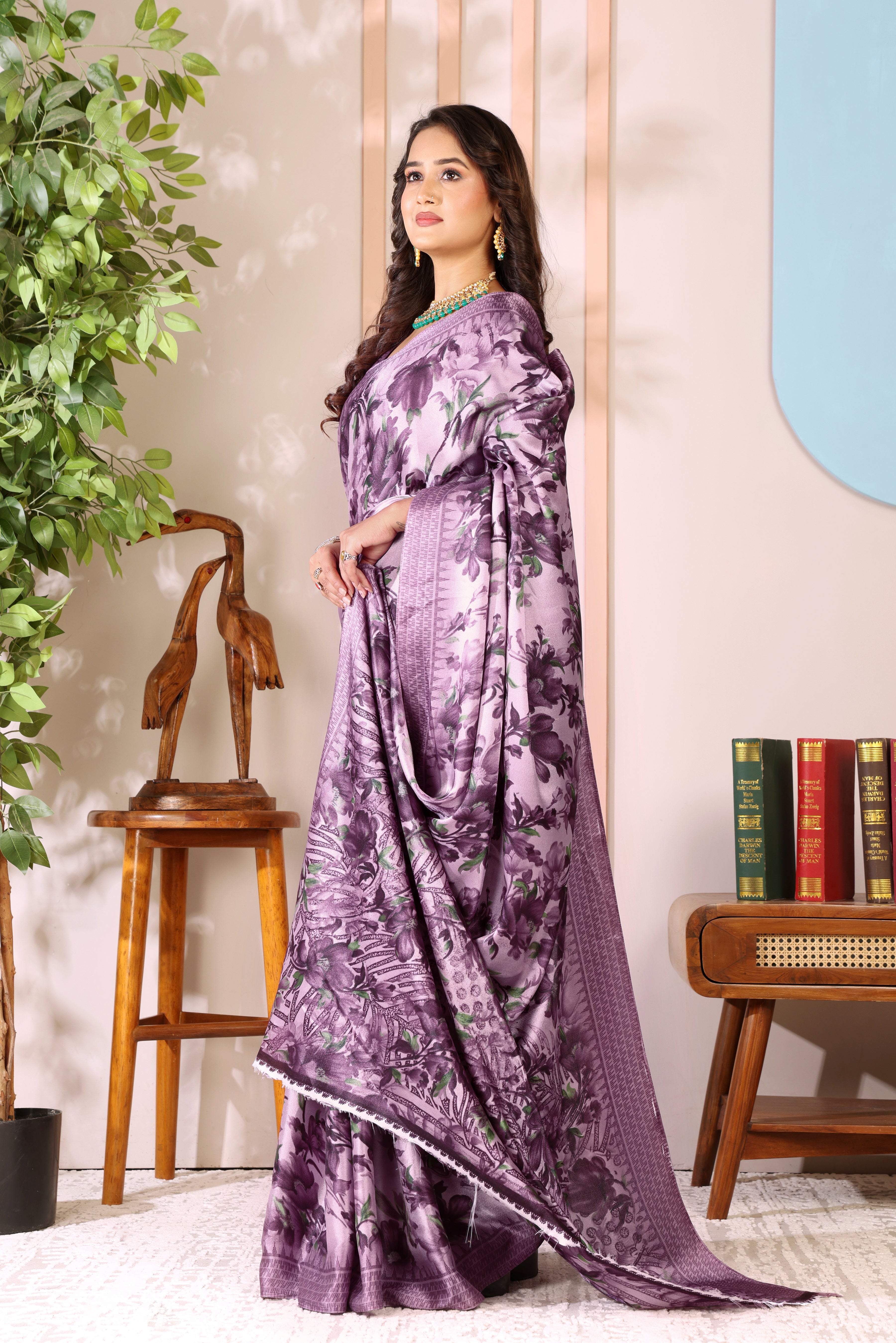 Gold Printed, Digital Print, Floral Print Bollywood Chiffon saree