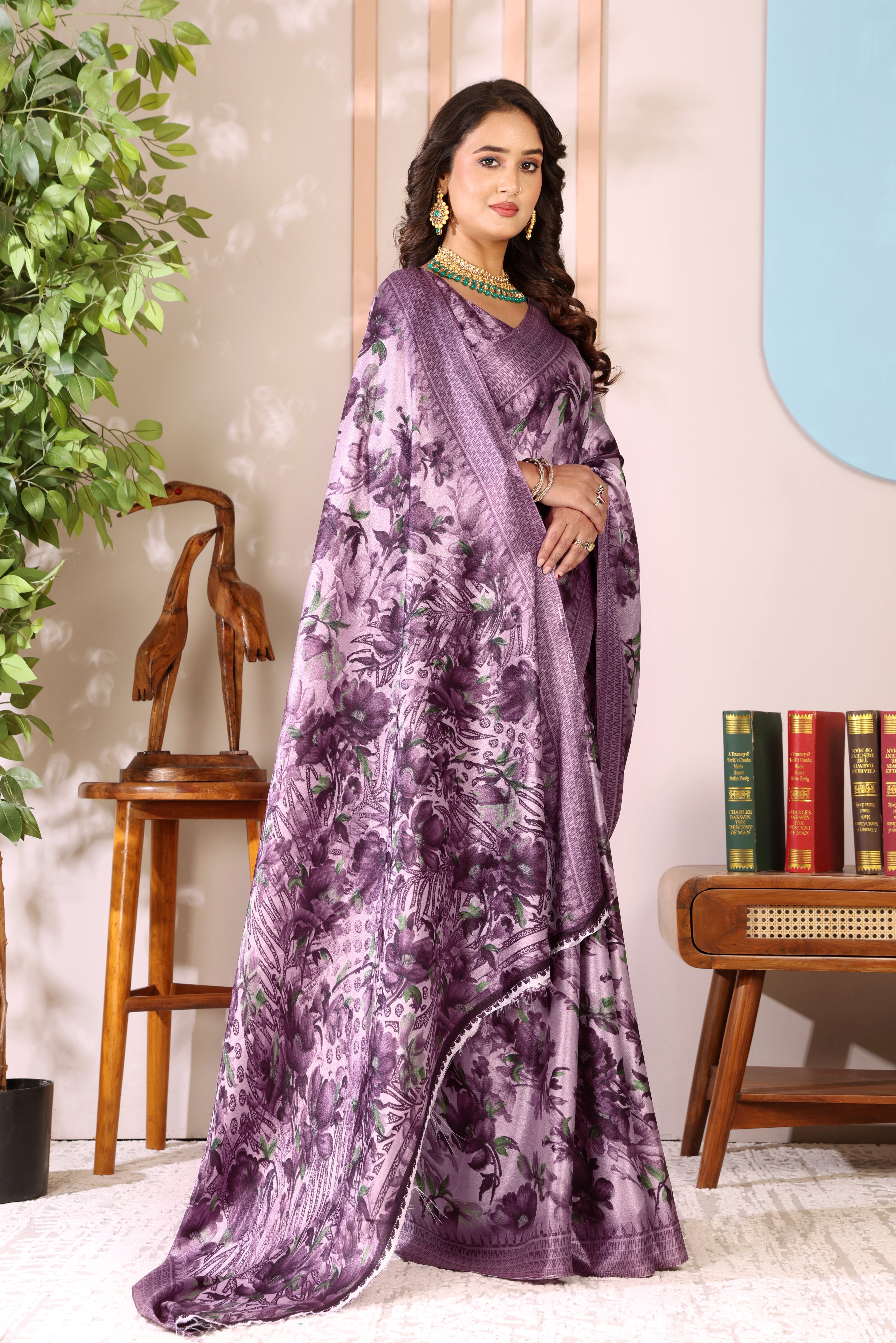 Gold Printed, Digital Print, Floral Print Bollywood Chiffon saree