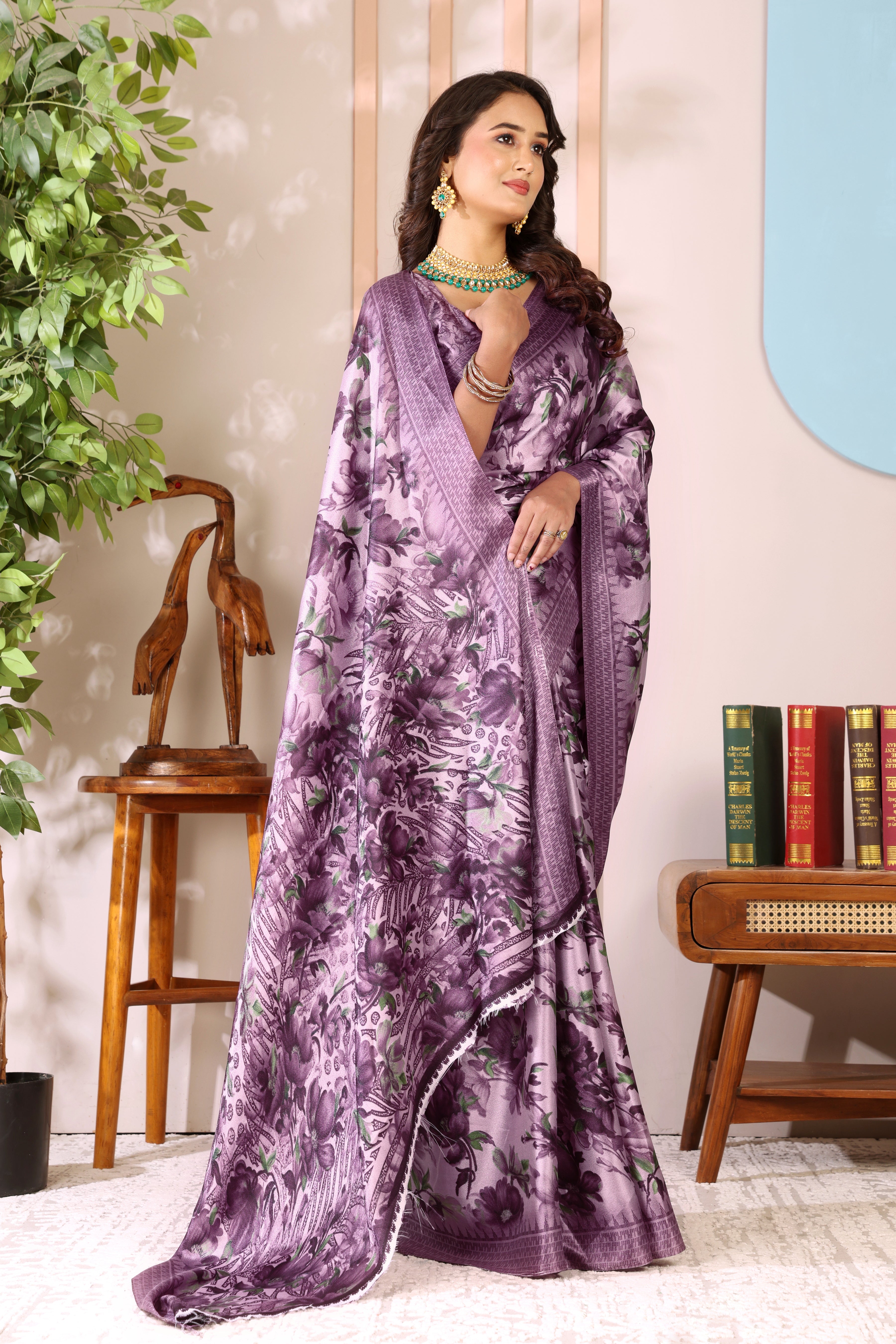 Gold Printed, Digital Print, Floral Print Bollywood Chiffon saree