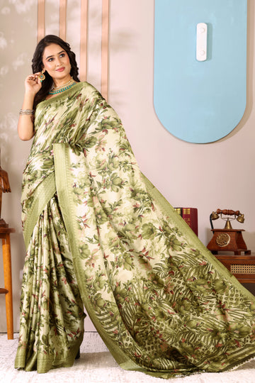 Gold Printed, Digital Print, Floral Print Bollywood Chiffon saree
