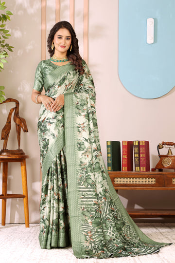 Mahendi Printed, Digital Print, Floral Print Bollywood Chiffon saree