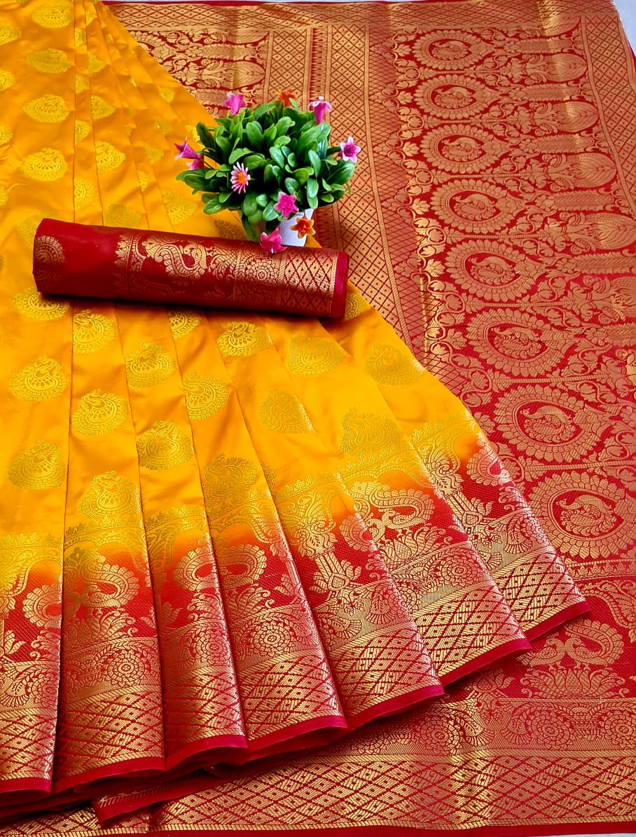 Yellow Banarasi Silk Saree