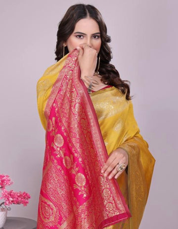Yellow Silk Woven Banarasi Saree