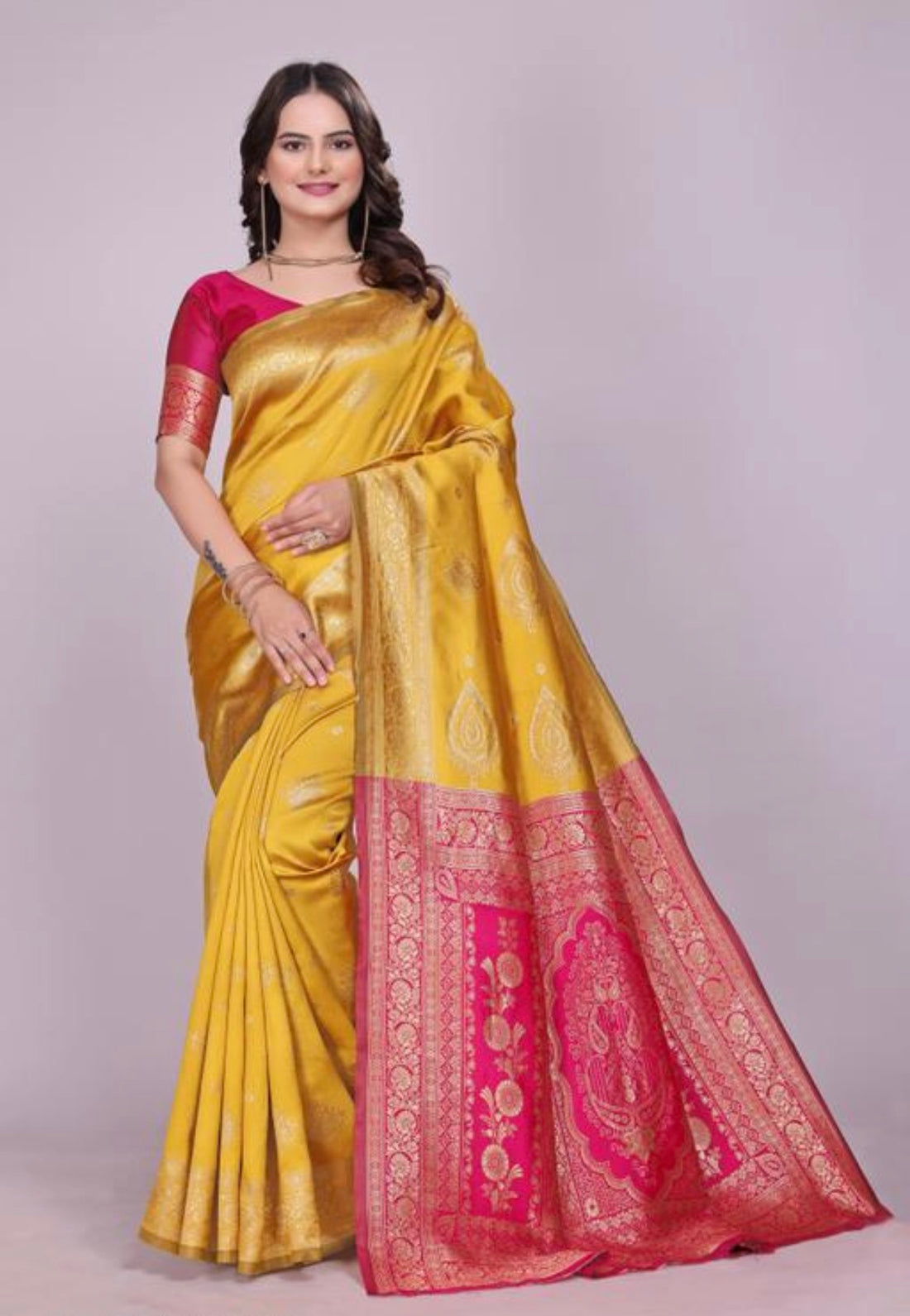 Yellow Silk Woven Banarasi Saree