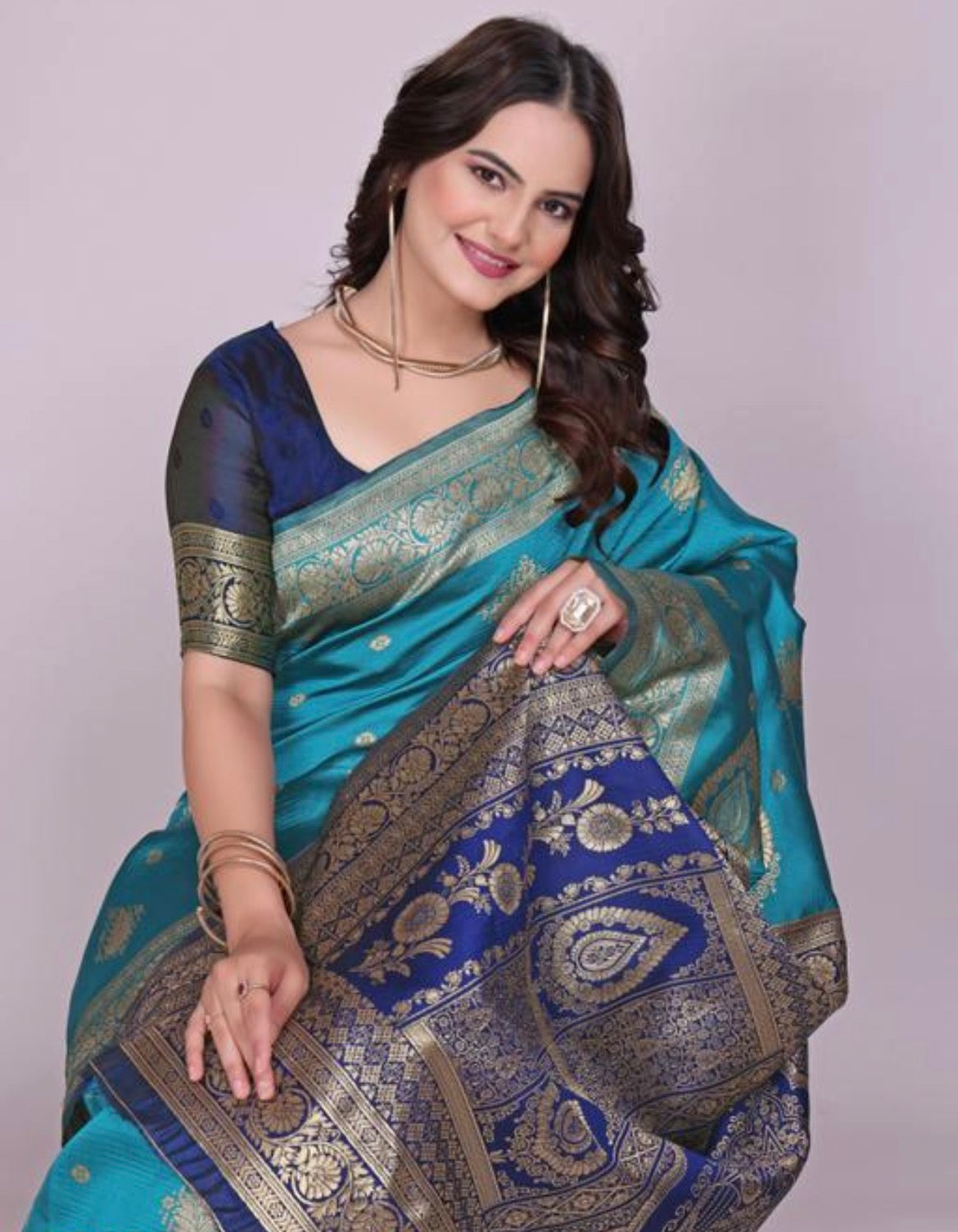 Skyblue Silk Woven Banarasi Saree