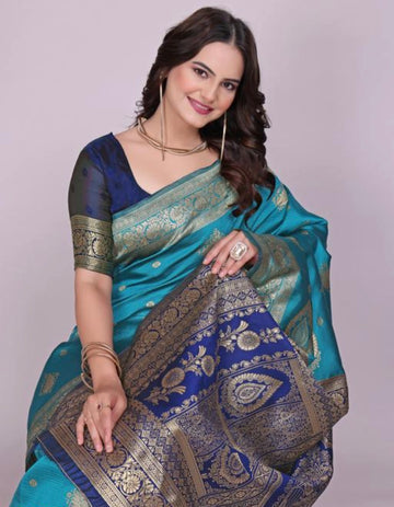 Skyblue Silk Woven Banarasi Saree