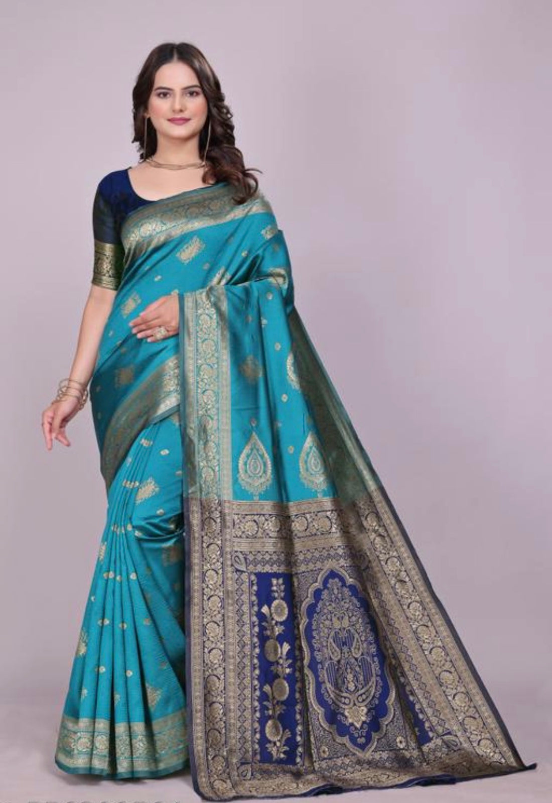 Skyblue Silk Woven Banarasi Saree
