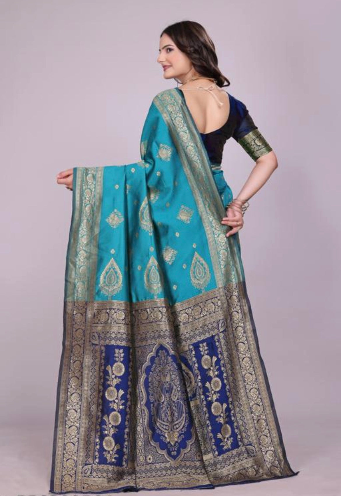 Skyblue Silk Woven Banarasi Saree