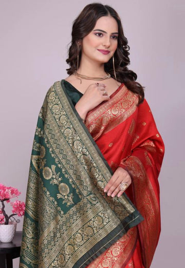 Red Silk Woven Banarasi Saree