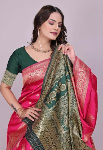 Pink Silk Woven Banarasi Saree