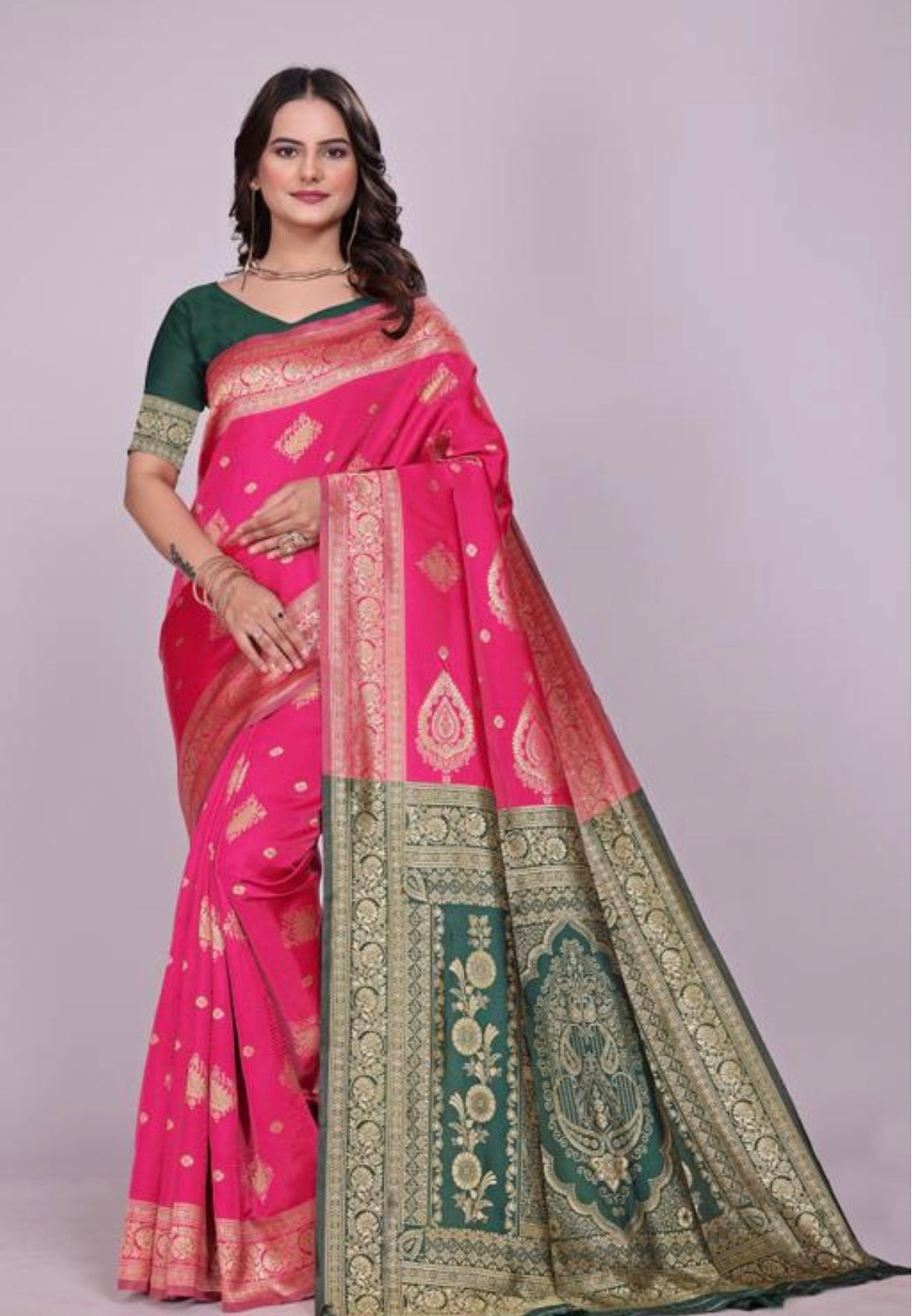 Pink Silk Woven Banarasi Saree