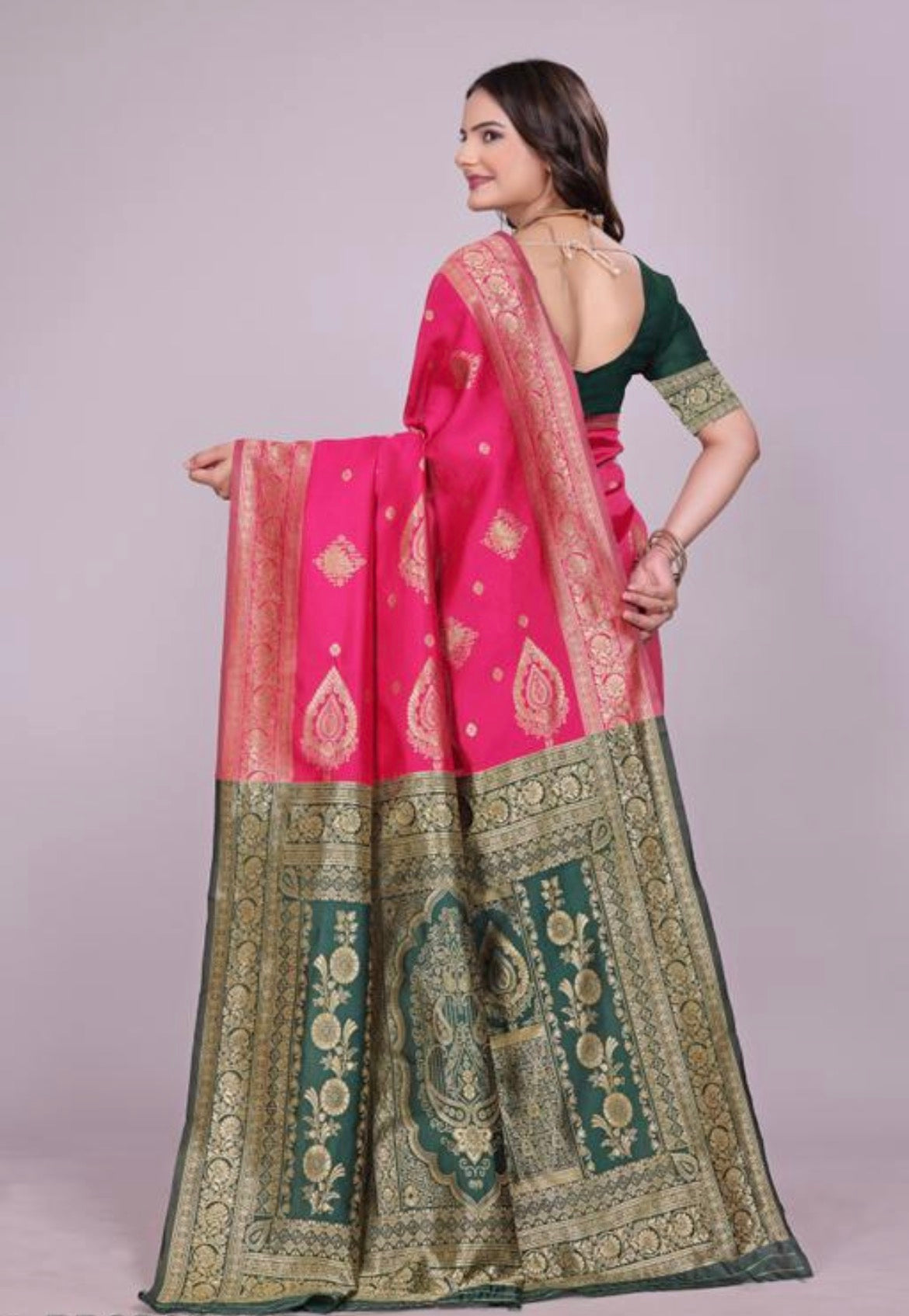Pink Silk Woven Banarasi Saree