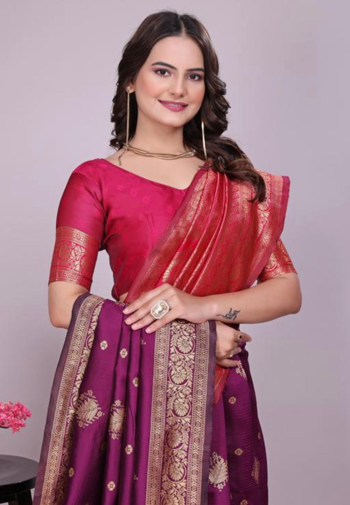 Wine Silk Woven Banarasi Saree
