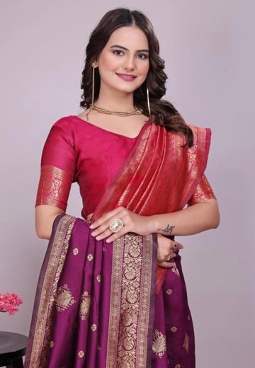 Wine Silk Woven Banarasi Saree