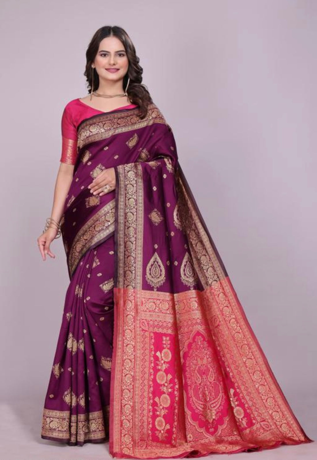 Wine Silk Woven Banarasi Saree