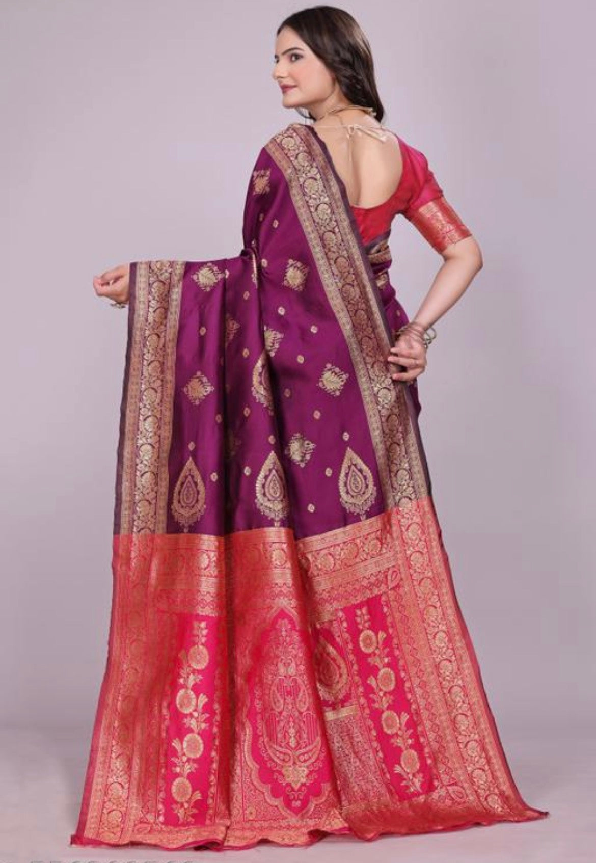Wine Silk Woven Banarasi Saree