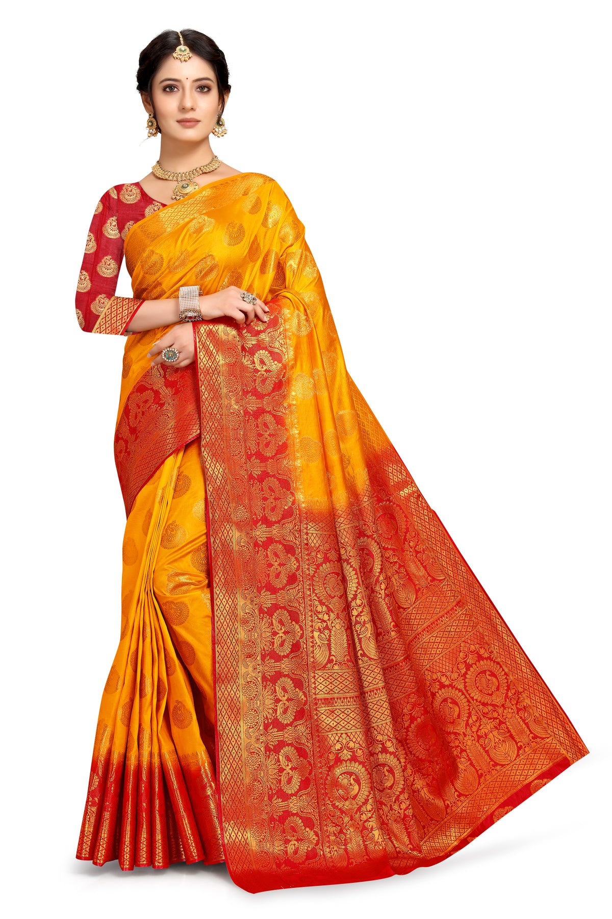 Yellow Banarasi Silk Saree