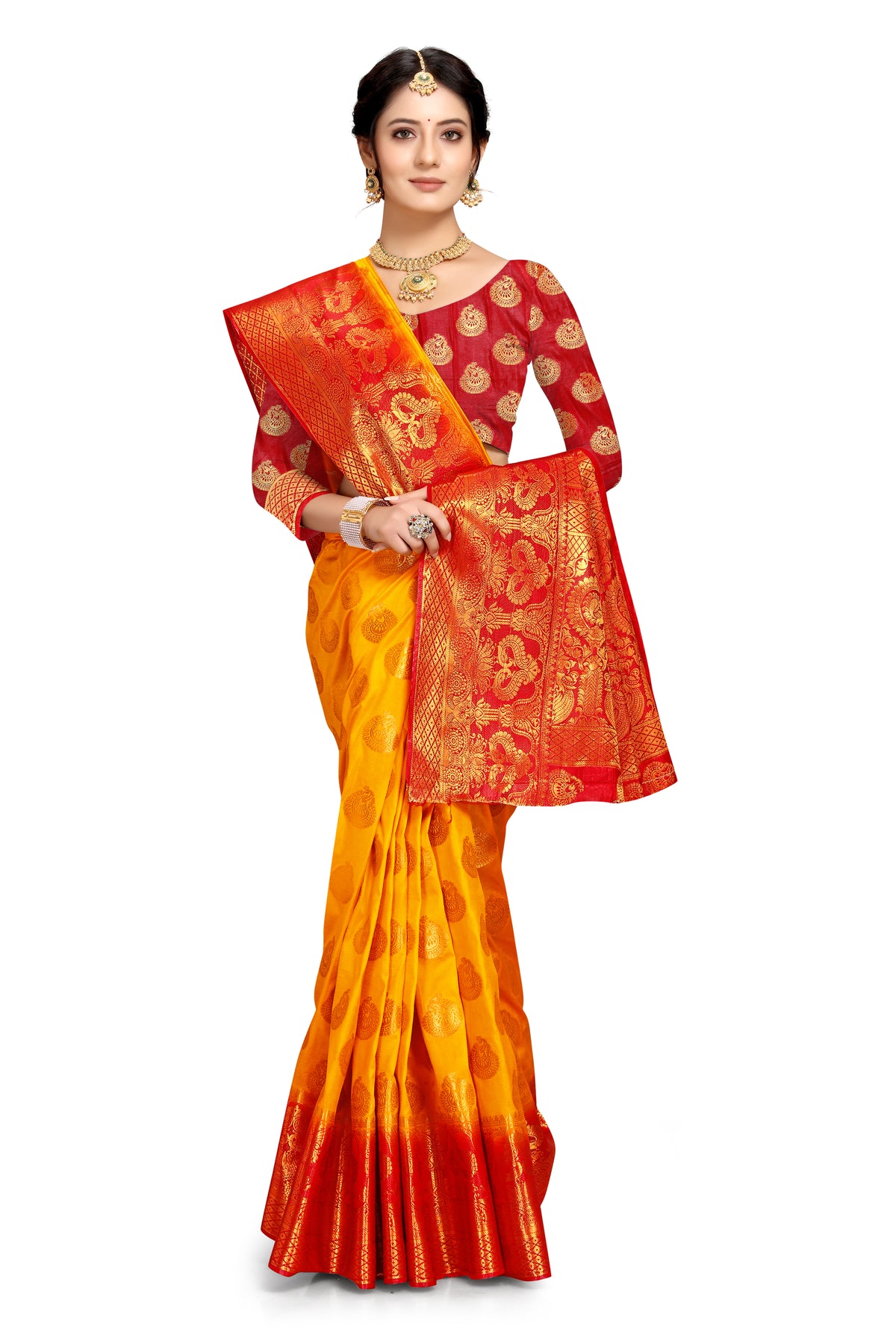Yellow Banarasi Silk Saree