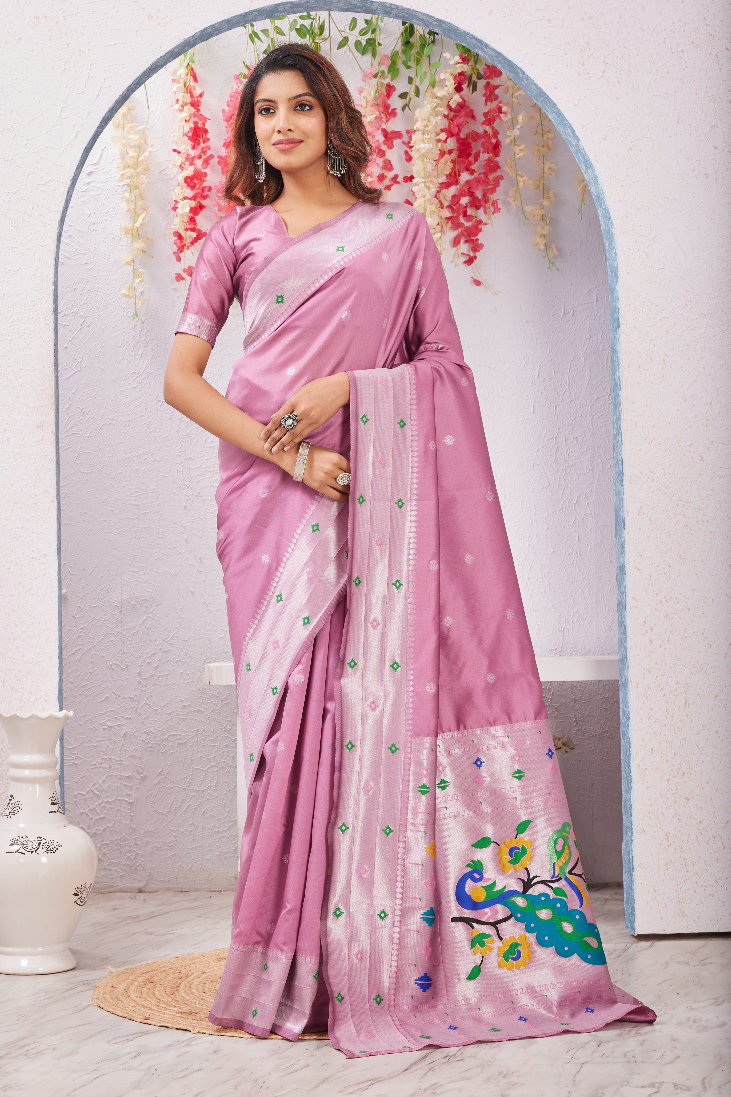 Pink Paithani Silk Saree