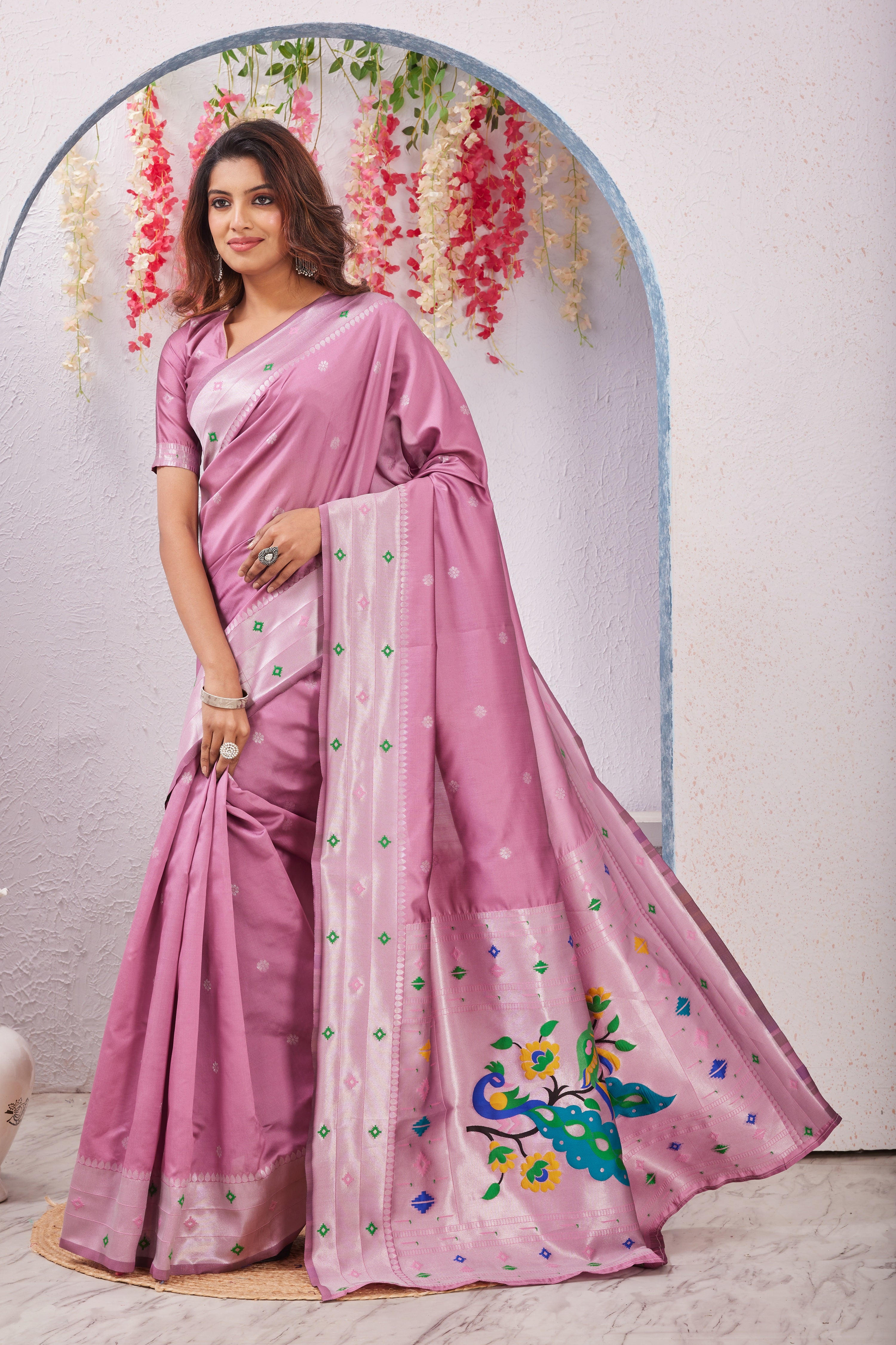 Pink Paithani Silk Saree