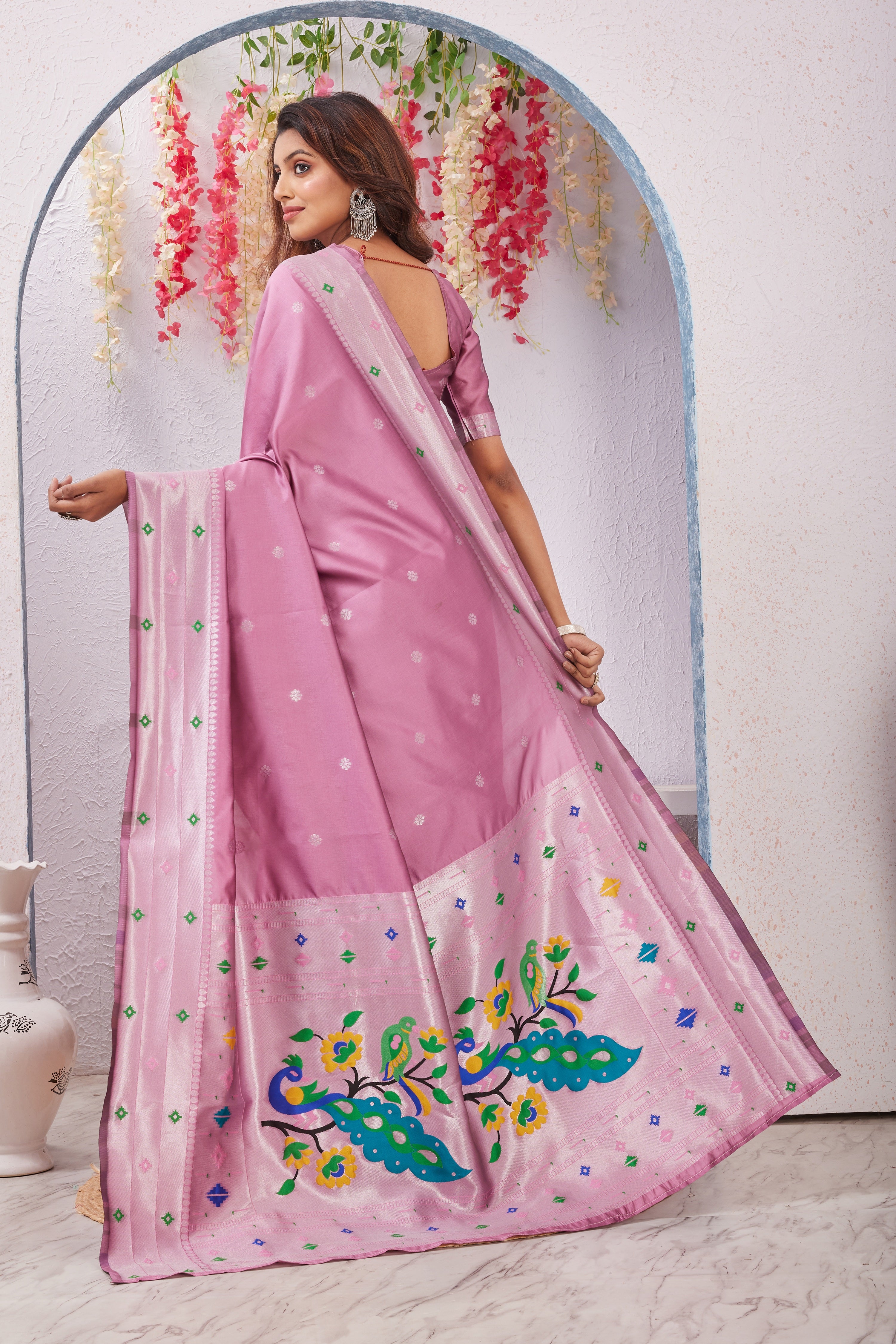 Pink Paithani Silk Saree