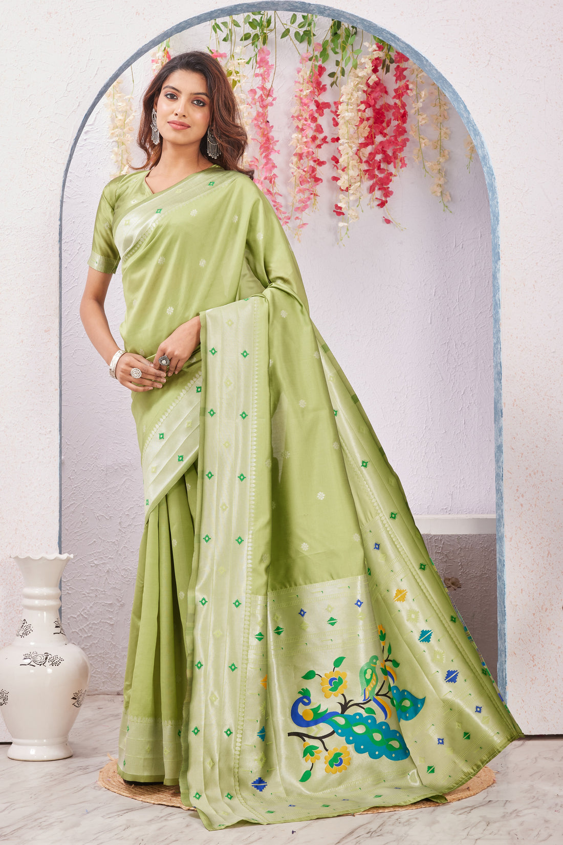 Green Paithani Silk Saree