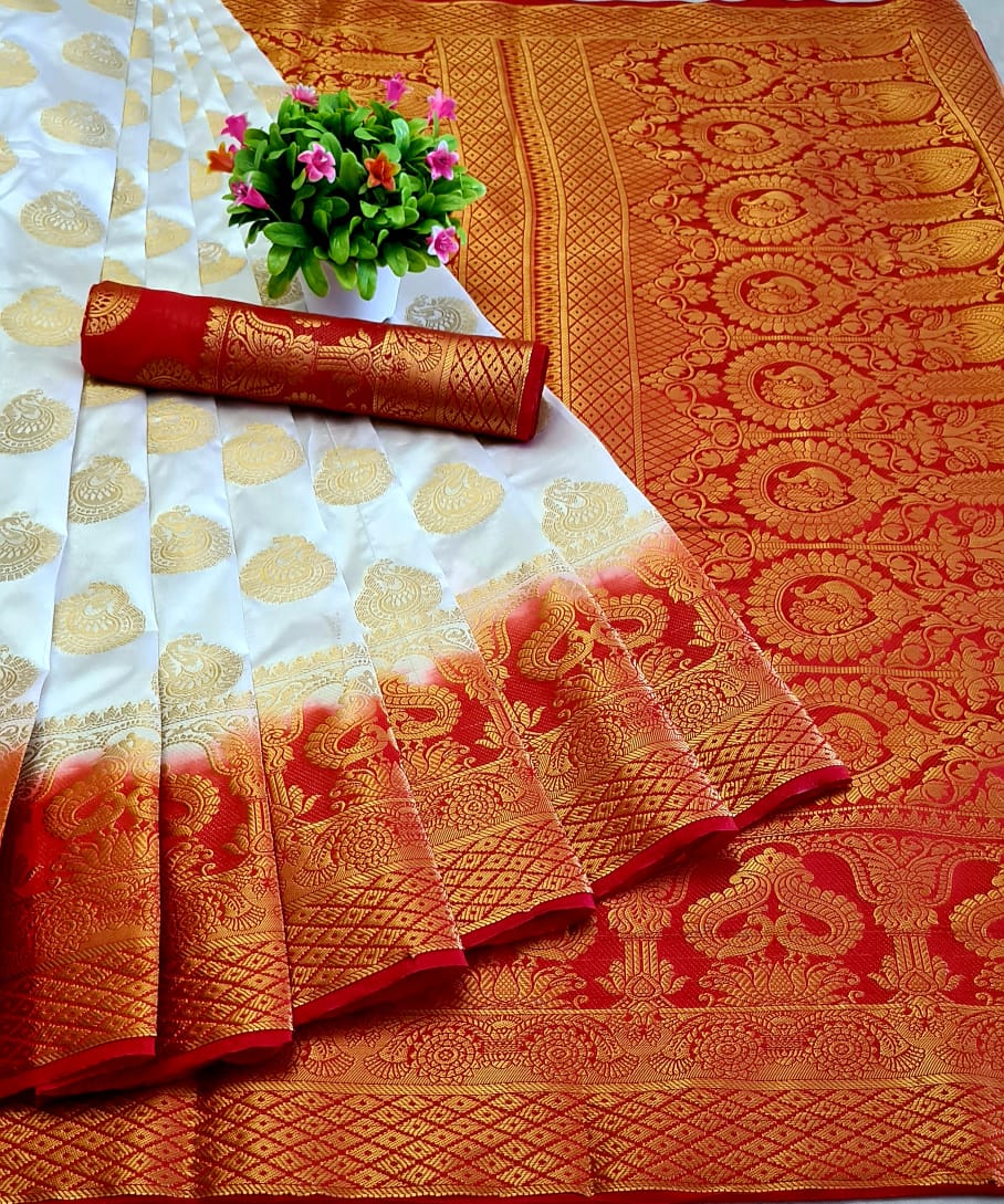 White Banarasi Silk Saree