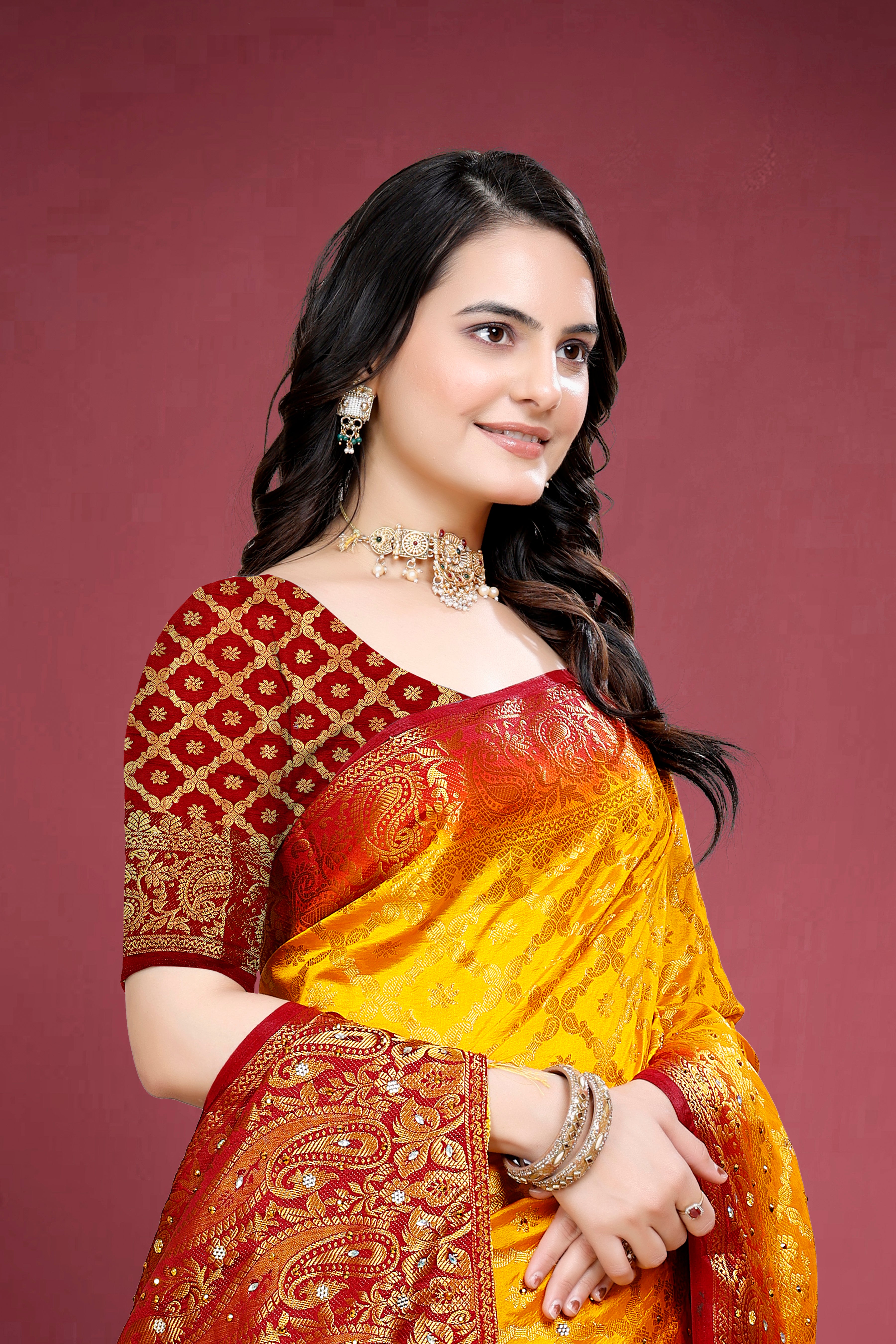 Navy Banarasi Silk Saree With Diamond Work With Tassels