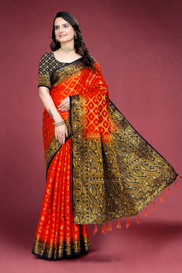 Navy Banarasi Silk Saree With Diamond Work With Tassels