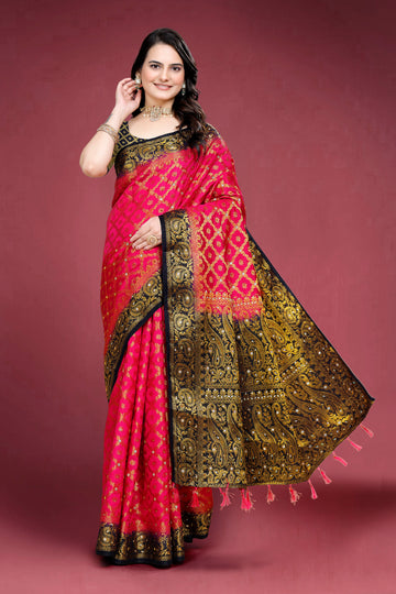 Rani Banarasi Silk Saree With Diamond Work With Tassels